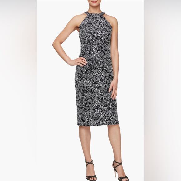 ALEX EVENINGS Sequin Corded Lace Cocktail Sheath Dress Size 12P. NWT - Picture 1 of 14